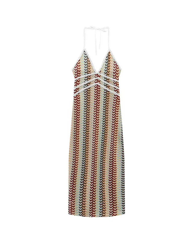 Vestidos de verão com decote em V profundo para mulheres, sensuais, cintura alta, sem mangas, costas nuas