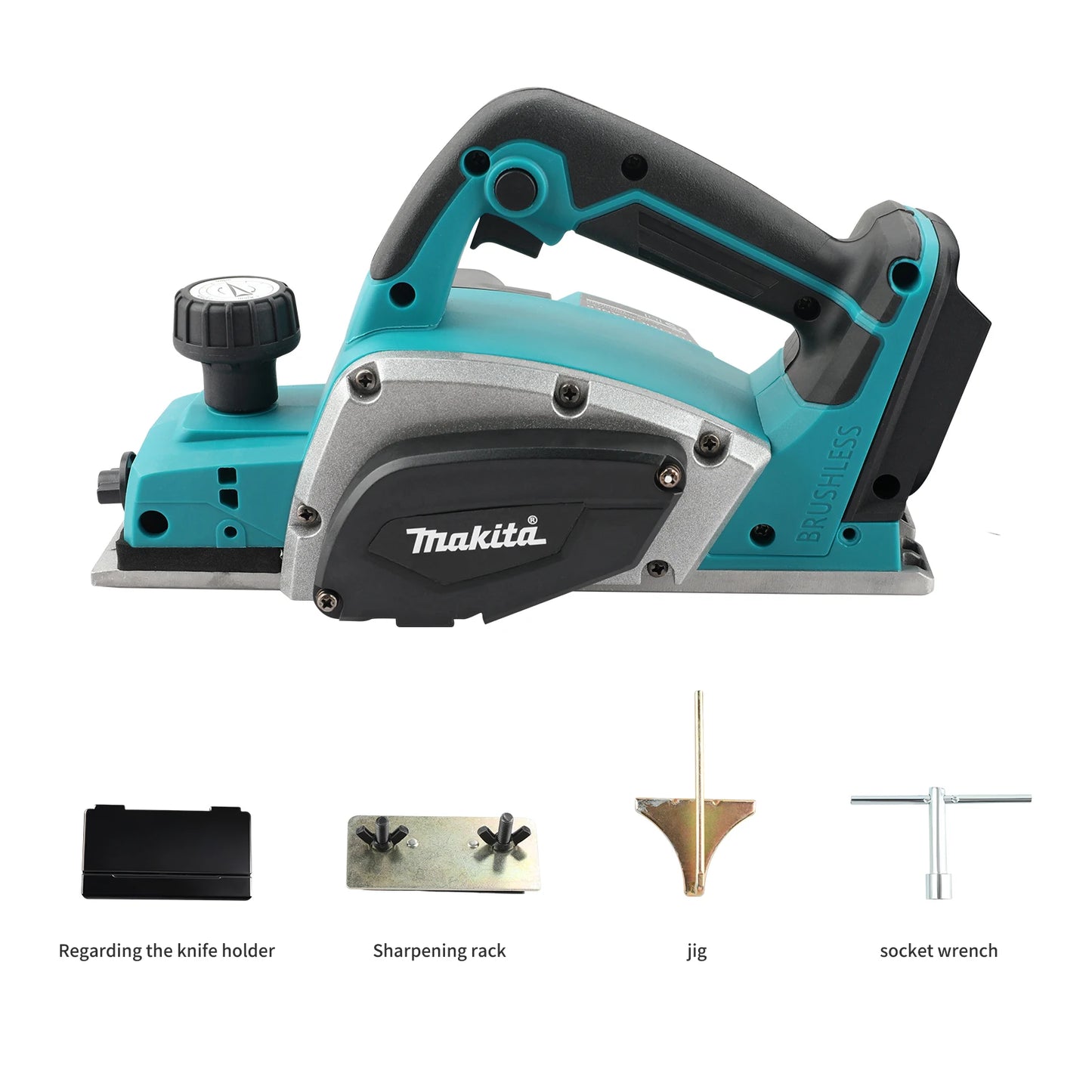 Plaina manual sem fio Makita de 18 V compatível com bateria.