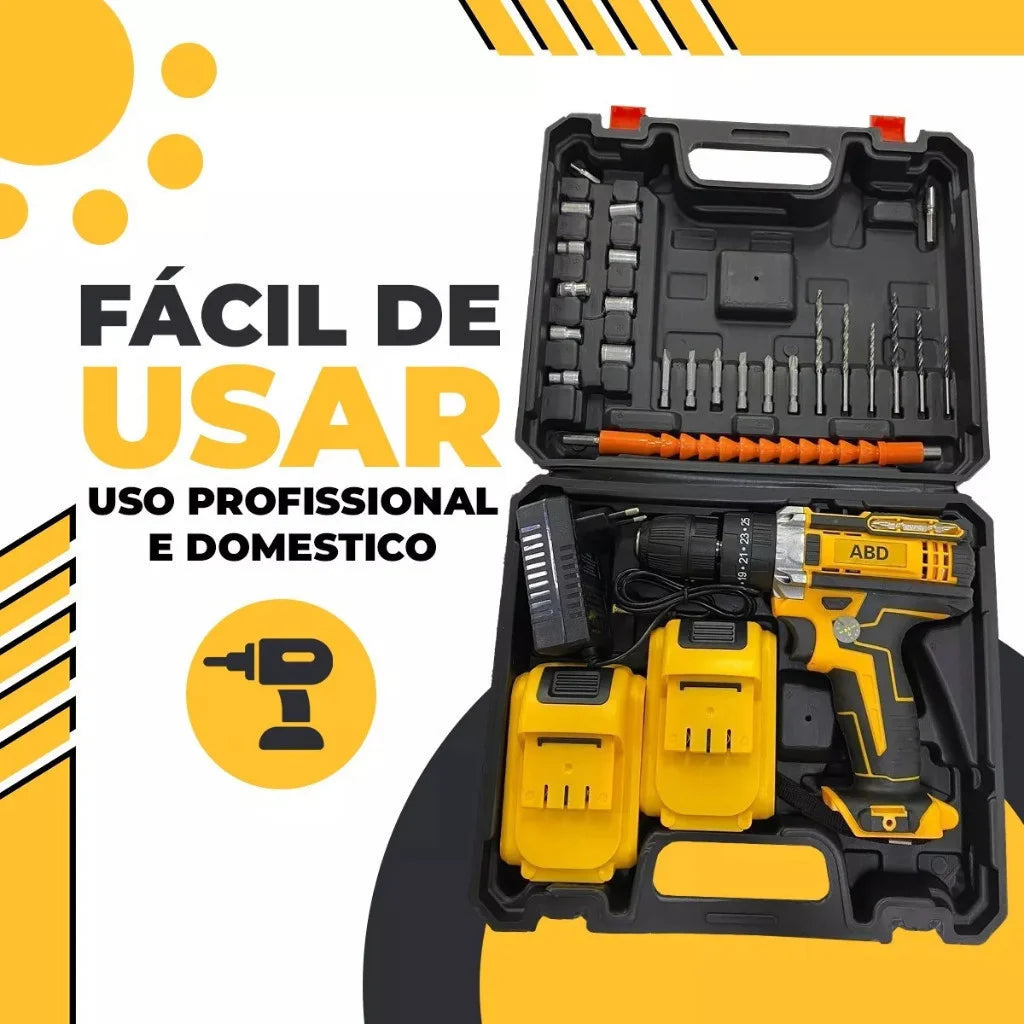 Parafusadeira Furadeira 12V 18V 21V 26V 36V 2 Baterias Com Maleta Completo.