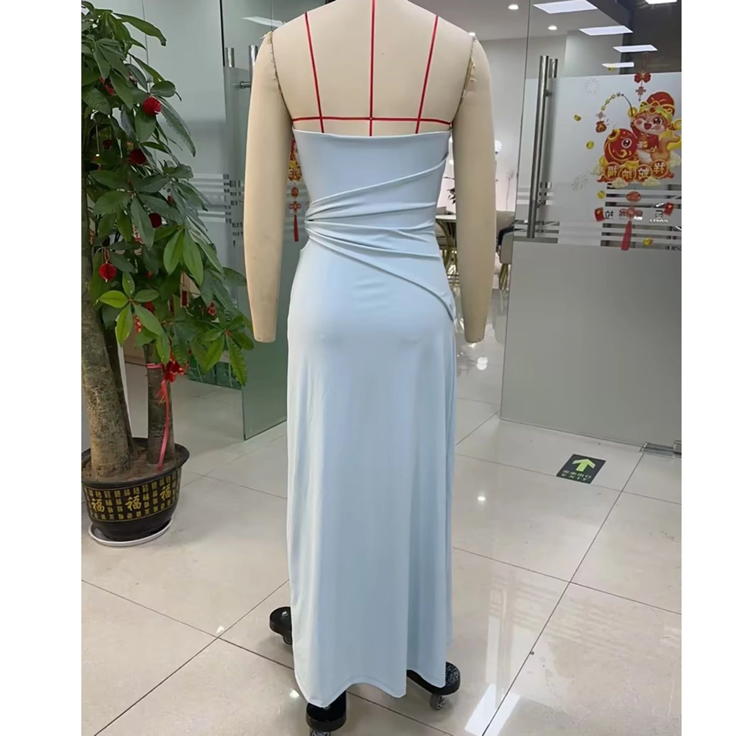 Vestidos  Feminino Sólido Apliques de Flores Sem Alças Vestido Longo.