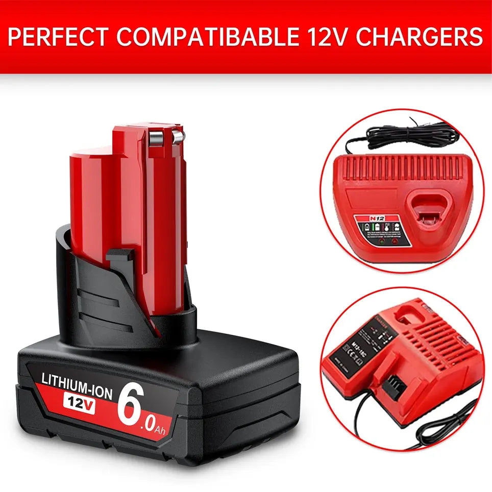 bateria Milwaukee M12 de 6,0 Ah e 12 V com luz recarregável