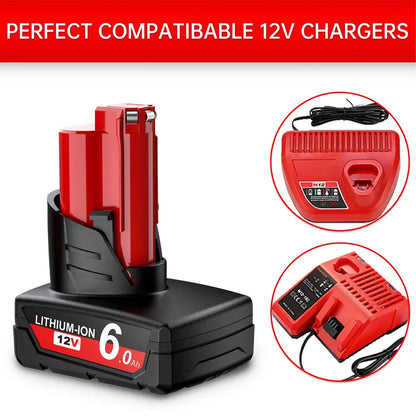 bateria Milwaukee M12 de 6,0 Ah e 12 V com luz recarregável