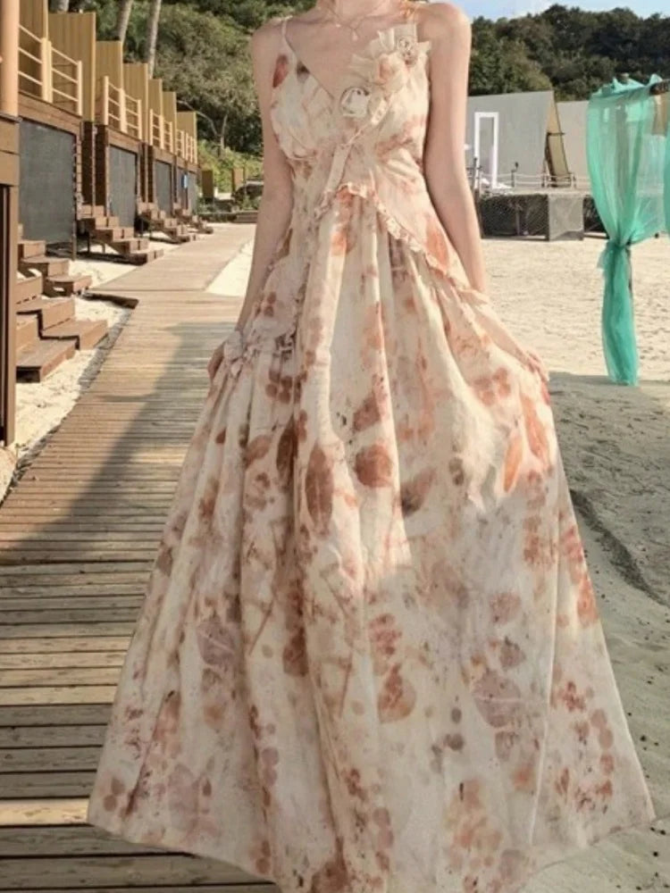 Vestidos com estampa floral para mulheres vestido longo