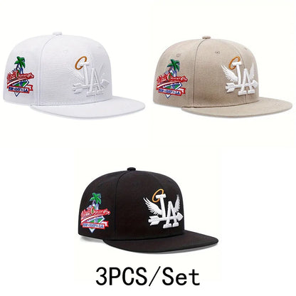 Boné de beisebol bordado unissex da moda LA, 1/2/3/4 peças, estilo snapback