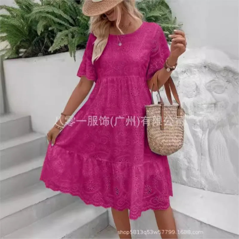 Vestidos para mulher cor sólida bordado renda.