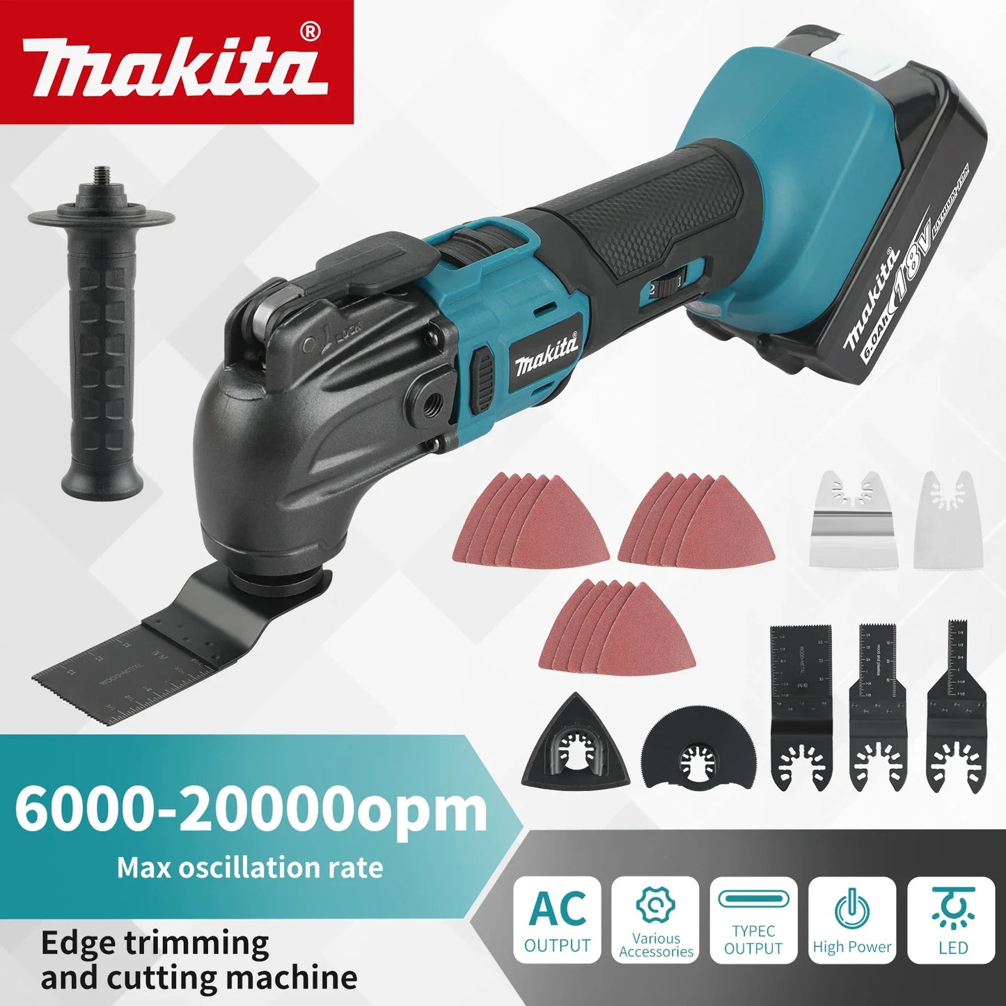 Makita Multi-Tool 18 V sem escovas e sem fio, máquina portátil potente.