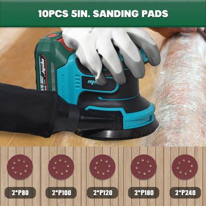 Lixadeira orbital sem fio Mellif 125 mm para Makita, bateria de 18 V.