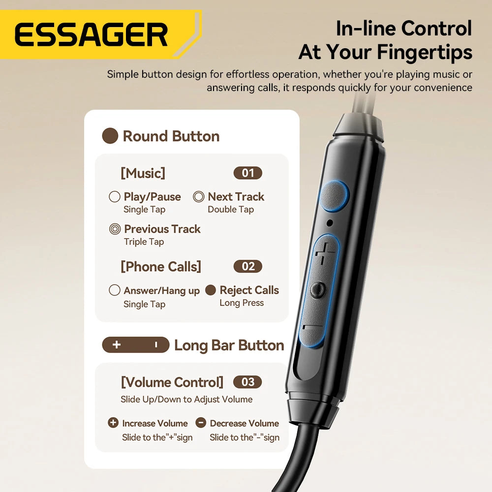 Fones de ouvido intra-auriculares,  Essager USB tipo C.