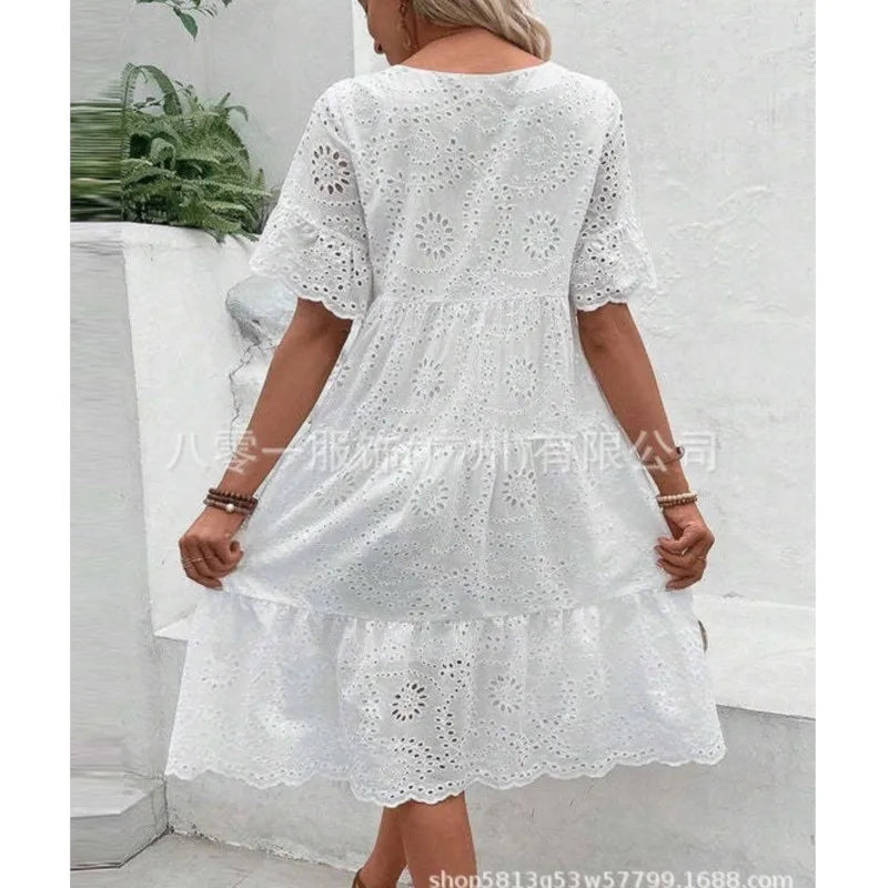 Vestidos para mulher cor sólida bordado renda.