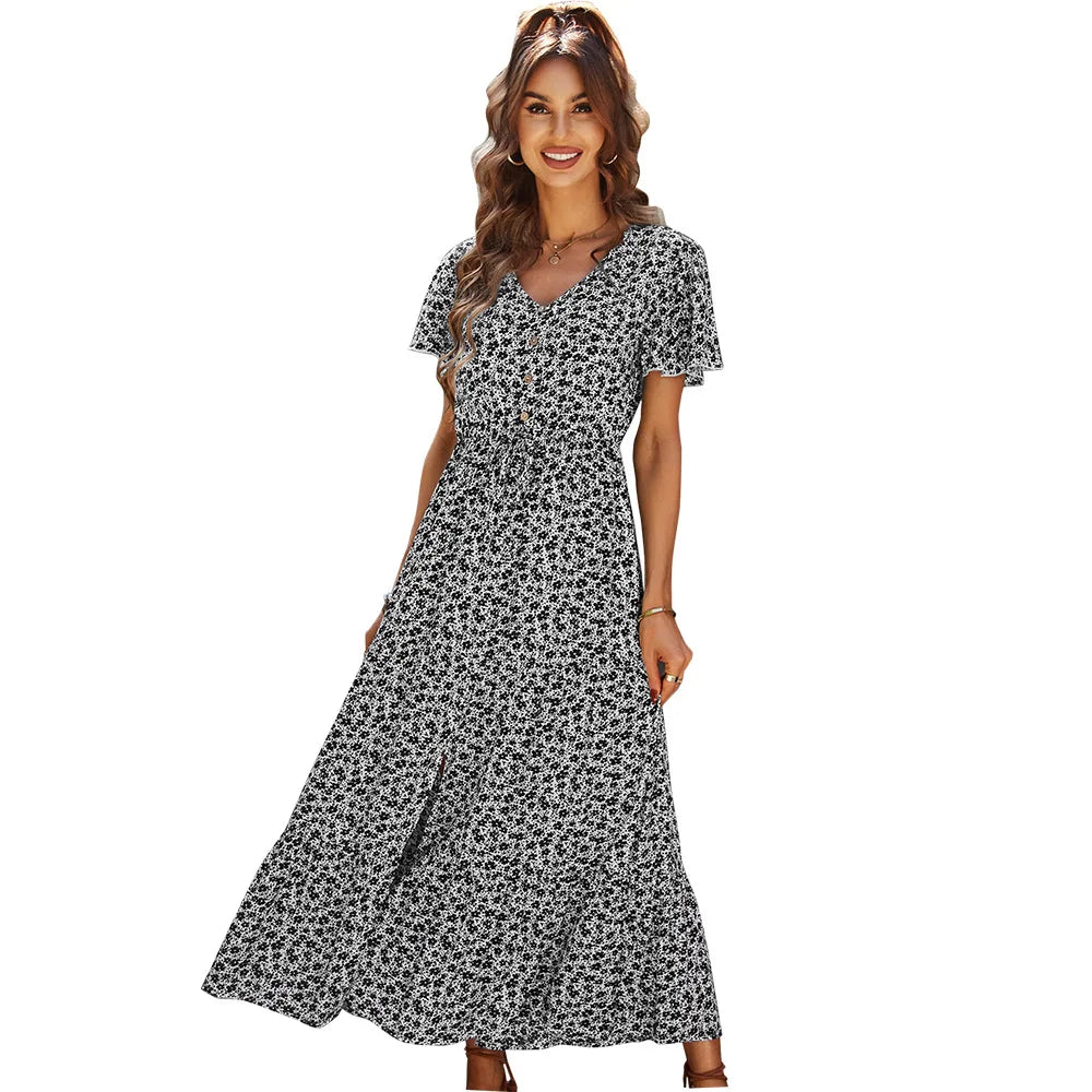 Vestidos florais vintage para mulheres, elegantes, soltos.