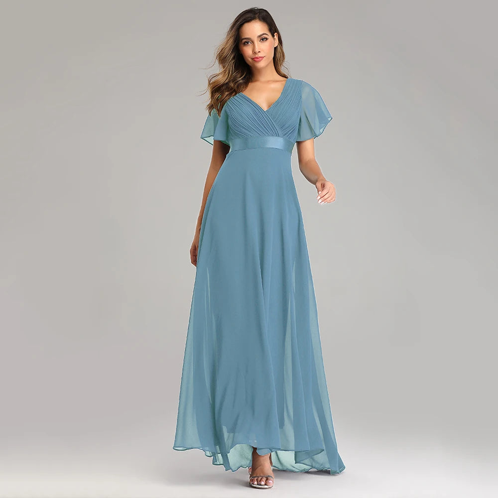 Vestidos de noite, Elegante Decote em V Babados Chiffon