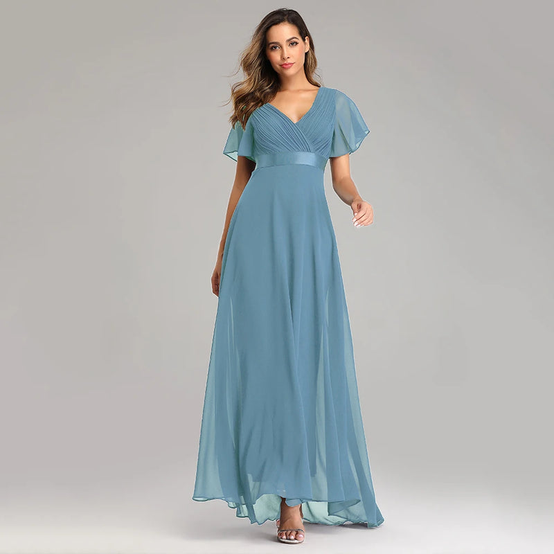Vestidos de noite, Elegante Decote em V Babados Chiffon