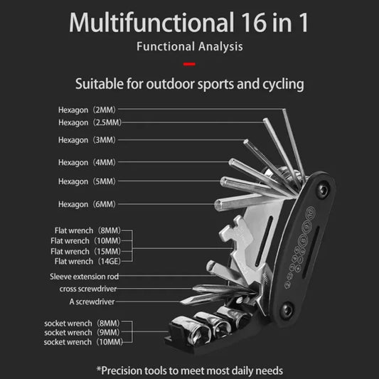 Ferramentas 16 em 1 para MTB, bicicleta de estrada, chave Allen