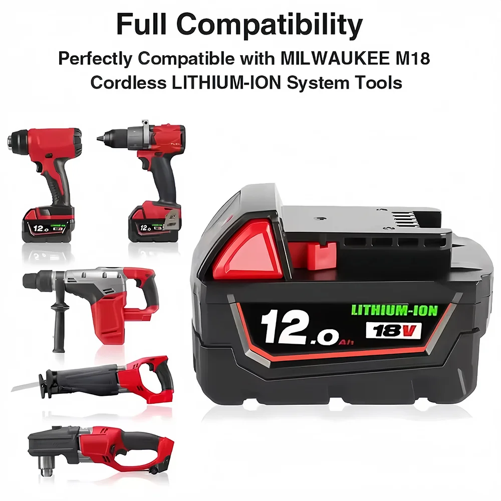 Bateria de íons de lítio de 18 V e 12,0 Ah,  Milwaukee.