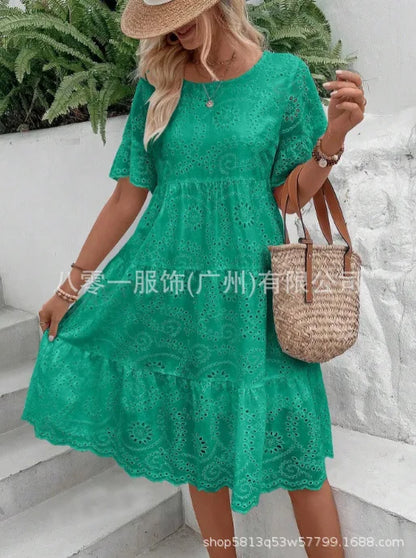 Vestidos para mulher cor sólida bordado renda.