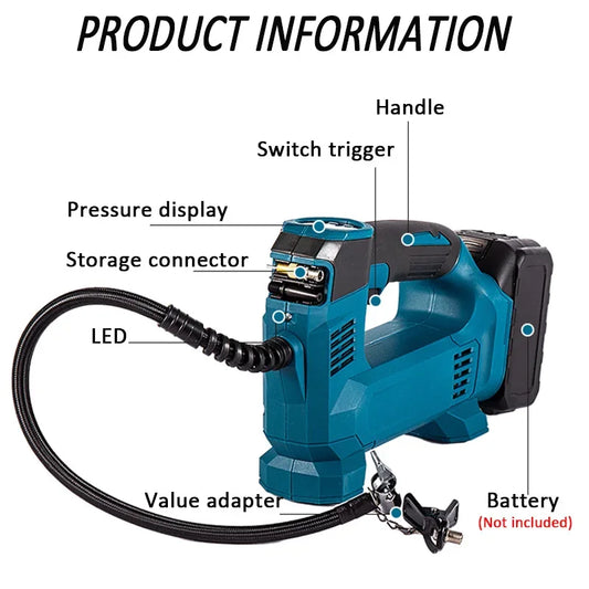 Bomba de compressor de ar para carro Makita, bateria de 18 V.