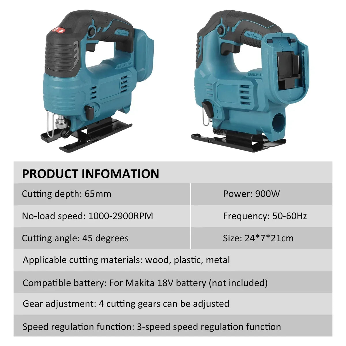 serra curva elétrica Makita de 18V, 3000RPM.