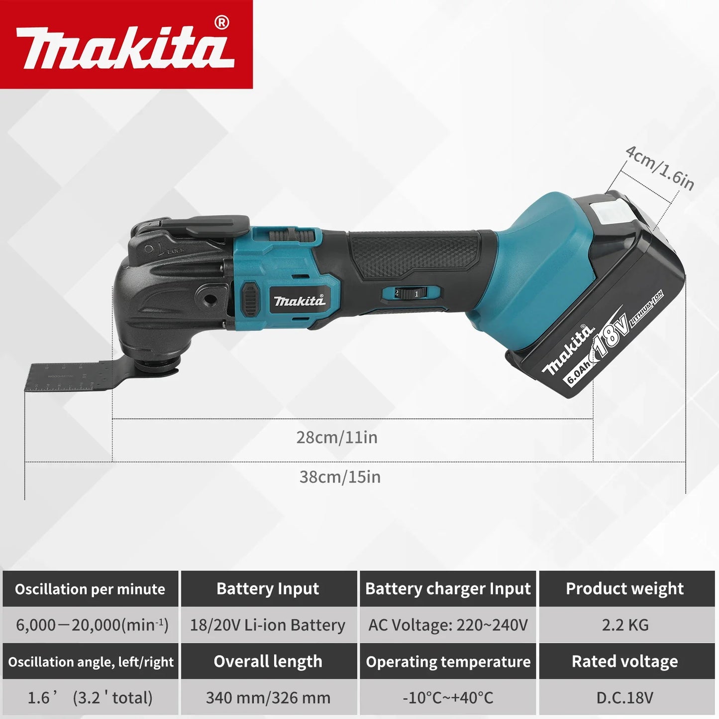 Makita Multi-Tool 18 V sem escovas e sem fio, máquina portátil potente.