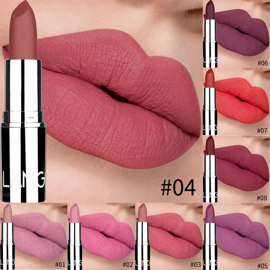 Batom matte bullet de 8 cores, à prova d'água, de veludo, duradouro, fácil de usar.