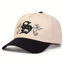 Boné de beisebol unissex com estampa de letra S bordada, estilo snapback,