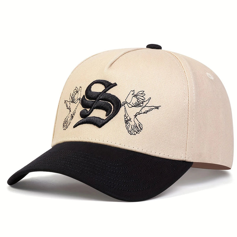Boné de beisebol unissex com estampa de letra S bordada, estilo snapback,