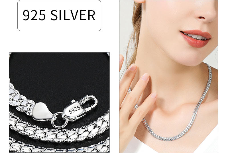 Colar de ouro 18K/prata com 6 mm de largura, corrente completa de 8/18/20/24 polegadas para mulheres e homens.