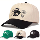 Boné de beisebol unissex com estampa de letra S bordada, estilo snapback,