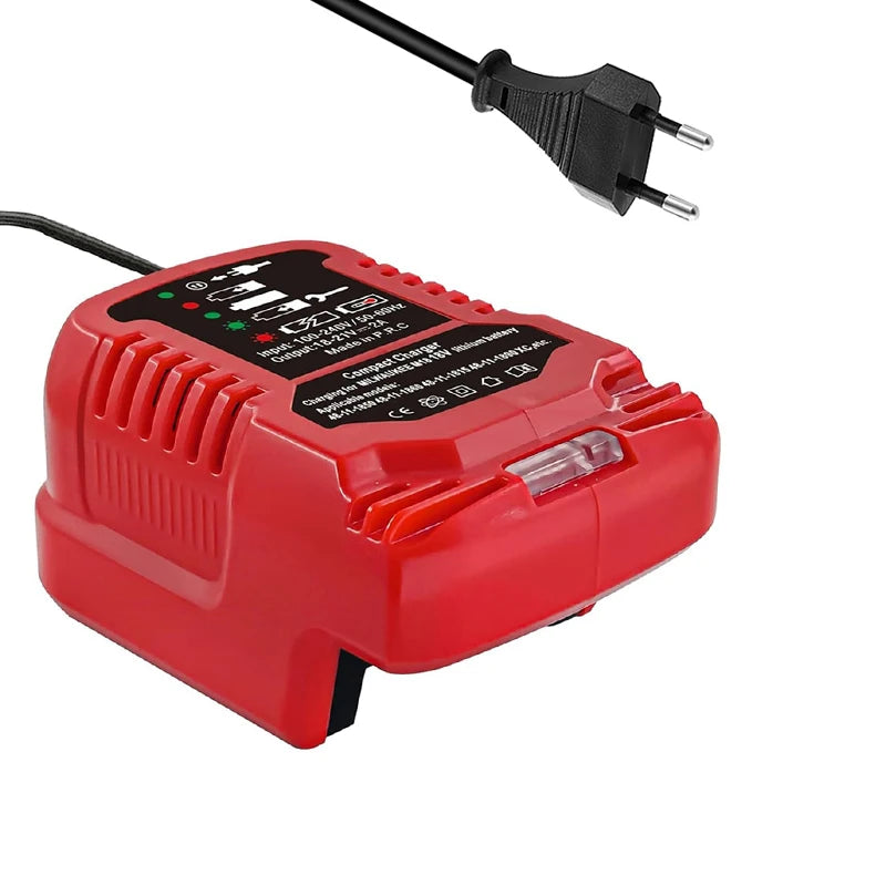 i carregador compacto de bateria portátil 100V-240V para Milwaukee, bateria de lítio de 18V.
