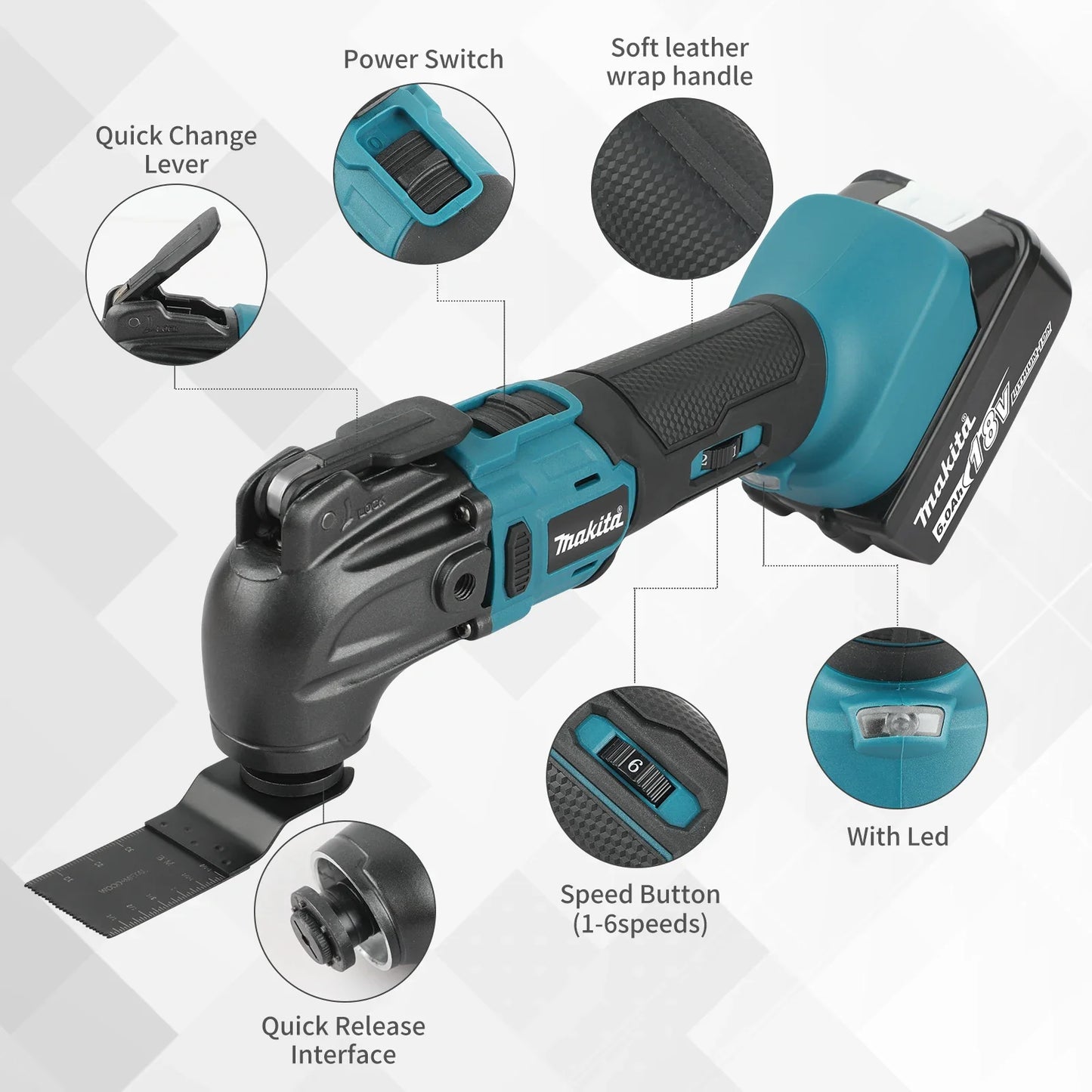 Makita Multi-Tool 18 V sem escovas e sem fio, máquina portátil potente.