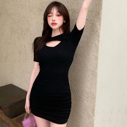 Vestido de verão,  plissado mini vestido verão sexy festa preto.