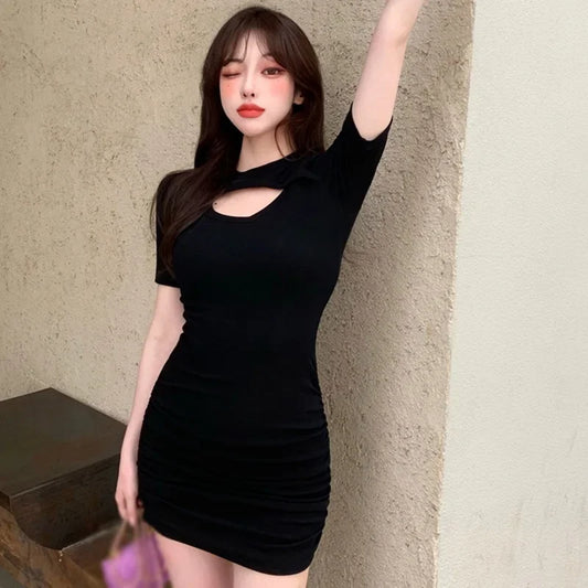 Vestido de verão,  plissado mini vestido verão sexy festa preto.