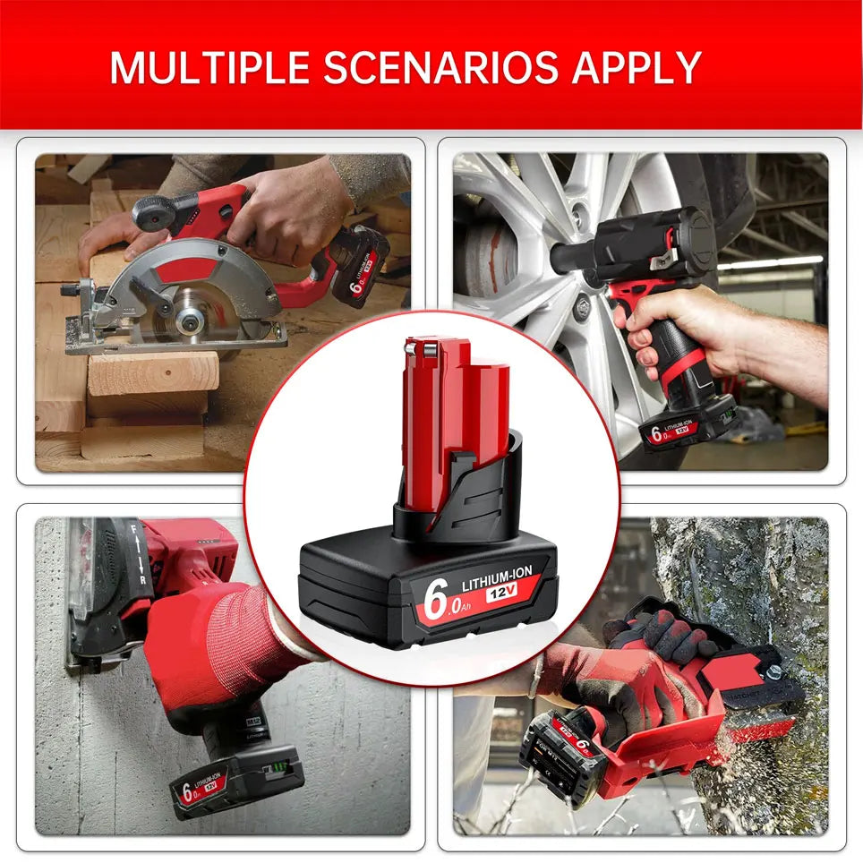 bateria Milwaukee M12 de 6,0 Ah e 12 V com luz recarregável