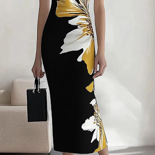 Vestido longo de festa com decote em V sexy.