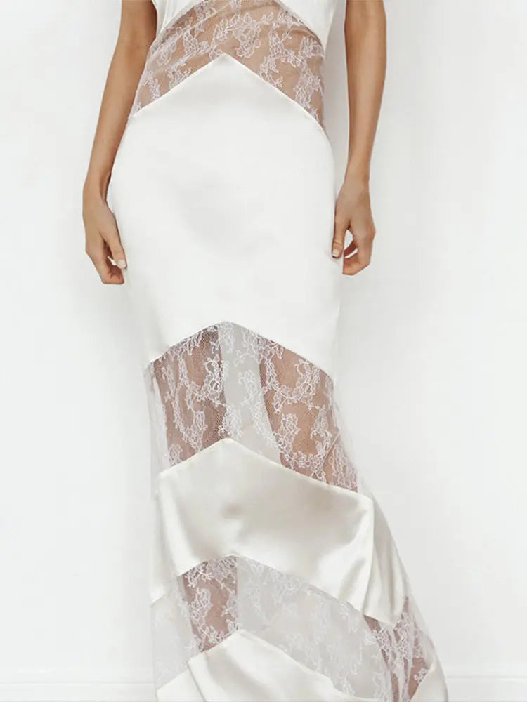 Vestido longo de renda com decote em V sexy, elegante, feminino,
