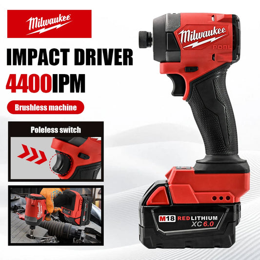 Chave de fenda de impacto Milwaukee M18 com bateria de 1/4 de polegada, furadeira elétrica de impacto 226NM, sem escova.