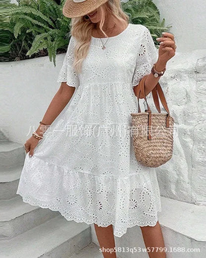 Vestidos para mulher cor sólida bordado renda.