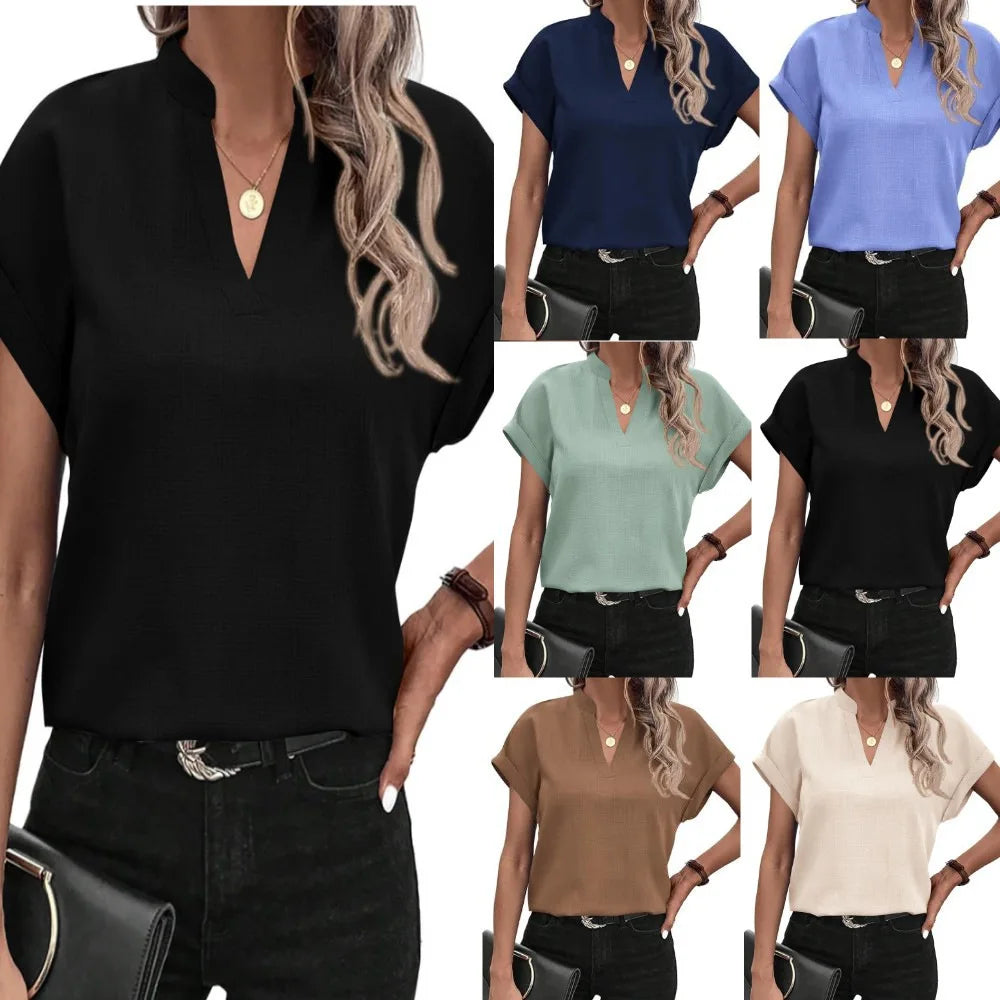 Blusa feminina camisa branca  com decote em v algodão.