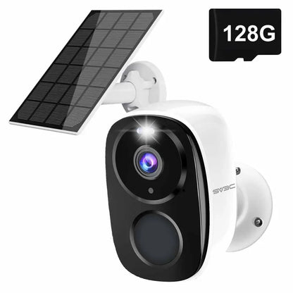 Câmera de bateria sem fio Wi-Fi externa, segurança movida a energia solar.
