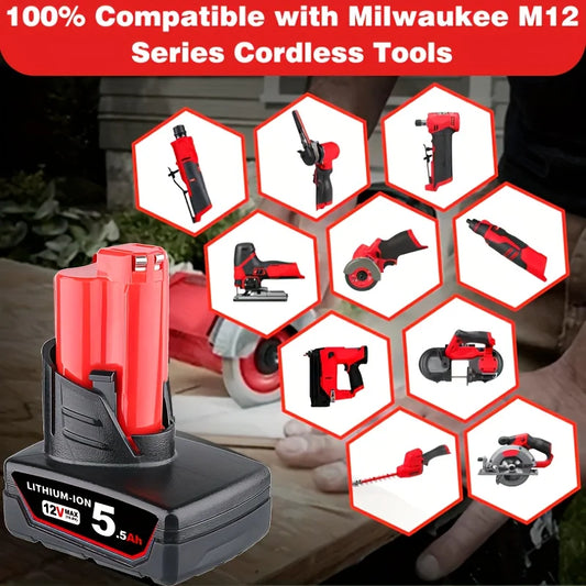 Bateria de lítio 5,5 Ah 12 V para Milwaukee 12 V Bateria de 12 V.