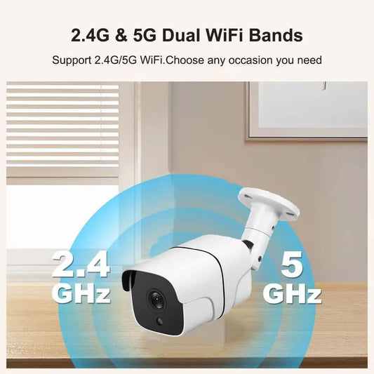 Câmera IP Tuya 5G Wifi 5MP, câmera de segurança externa tipo bala.