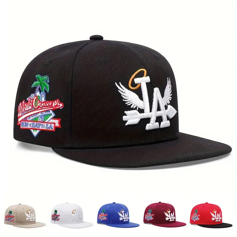 Boné de beisebol bordado unissex da moda LA, 1/2/3/4 peças, estilo snapback
