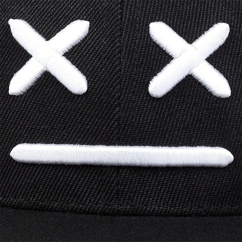 Boné de beisebol unissex XX com bordado de rosto sorridente, chapéu hip-hop ajustável para  protetor solar