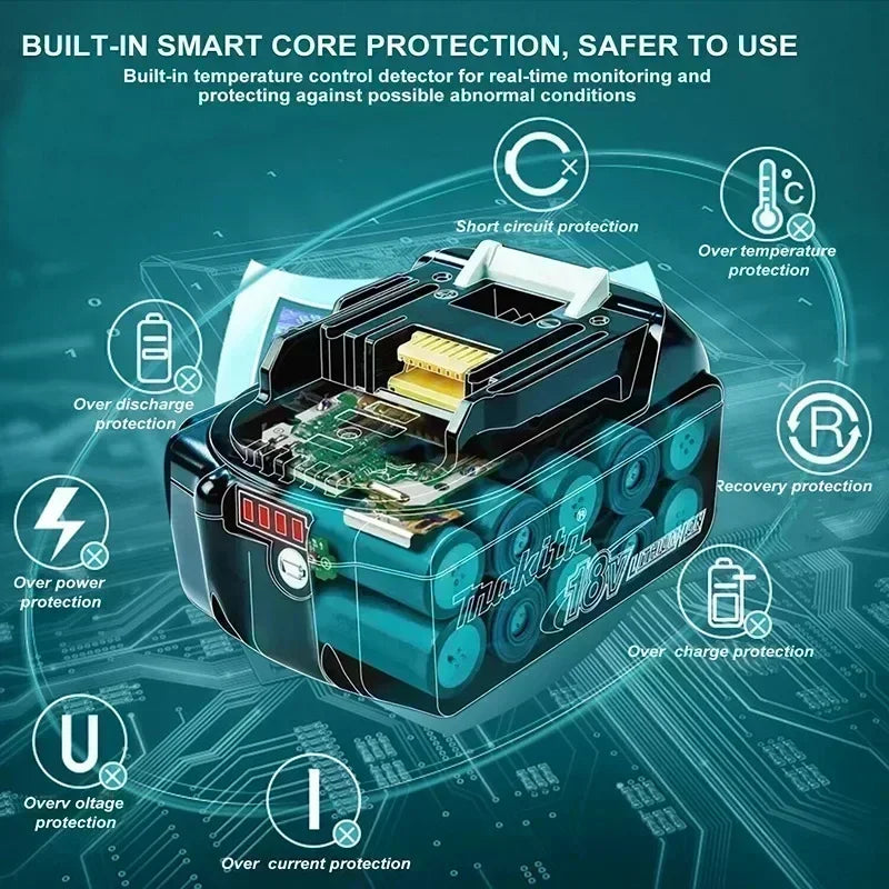Bateria Makita,de 18 V 6 Ah, com indicador de bateria, bateria recarregável.