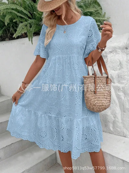 Vestidos para mulher cor sólida bordado renda.