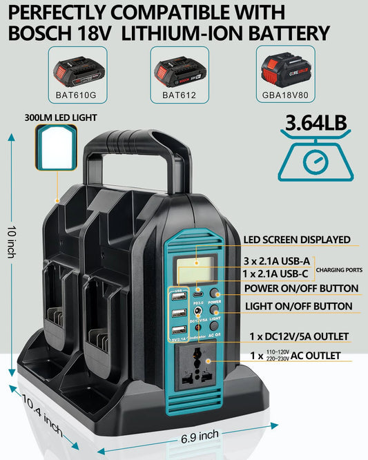 Inversor de energia de 350 W para bateria Bosch de 18 V  110-120 V/220-230 V.