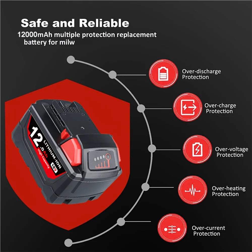Bateria recarregável Milwaukee M18 12000mAh 18V.