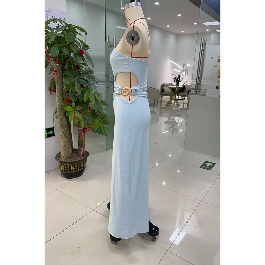 Vestidos  Feminino Sólido Apliques de Flores Sem Alças Vestido Longo.