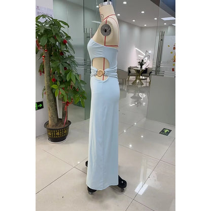 Vestidos  Feminino Sólido Apliques de Flores Sem Alças Vestido Longo.