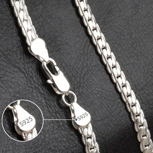 Colar de ouro 18K/prata com 6 mm de largura, corrente completa de 8/18/20/24 polegadas para mulheres e homens.