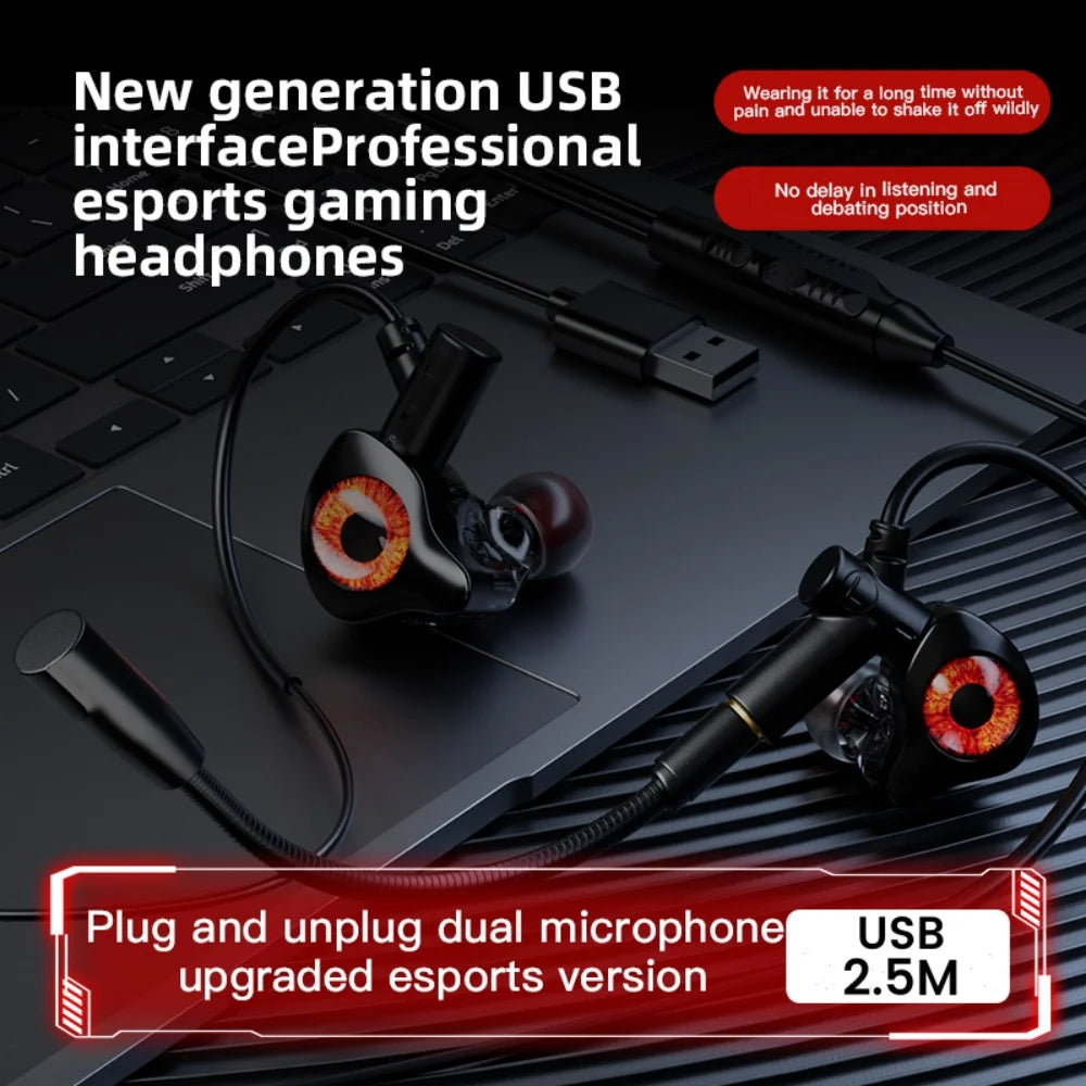 Fones de ouvido com fio tipo C/3,5 mm/USB, fones de ouvido para jogos.
